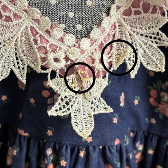 VTG 80s JINELLE Lace Collar Lace Trim Floral Garden Party Dress in Navy SZ 6 - Picture 8 of 12